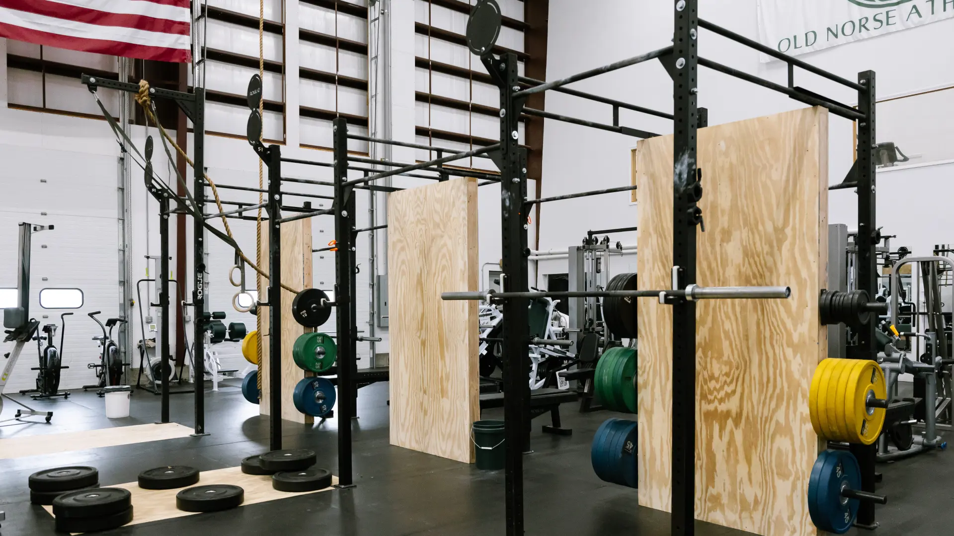 Rigs, rings and lifting platforms in the open training area at O.N. Athletics in Groton, CT