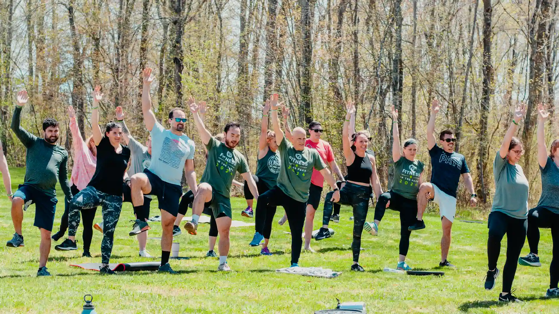 O.N. Athletics members training together at an outdoor community workout near Groton, CT